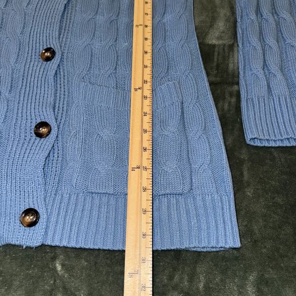 Cardigan Sweater Women’s Large Blue Cable Knit Pockets Long Sleeve Button Preppy - Picture 5 of 9